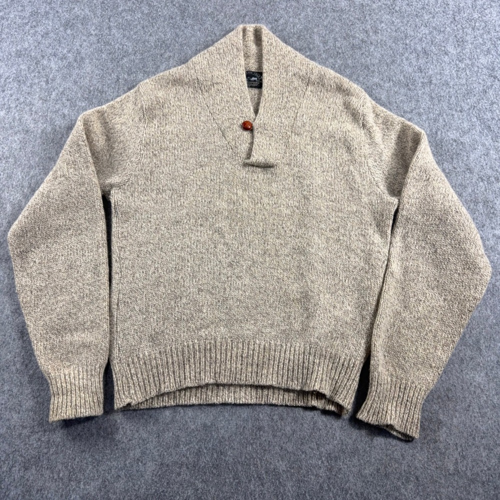 Northern Isles Mens XL Sweater Oatmeal Shawl Collar Button Knit Vintage USA Wool